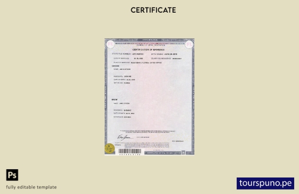 Plantilla de certificado de matrimonio del estado de Florida de EE. UU. lista pa